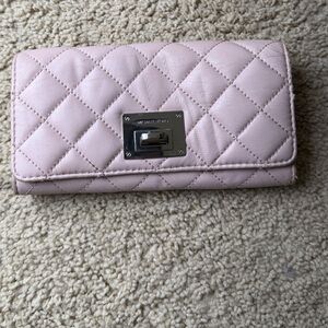 Michael Kors Quilted Light Pink Leather Wallet with Silver Hardware